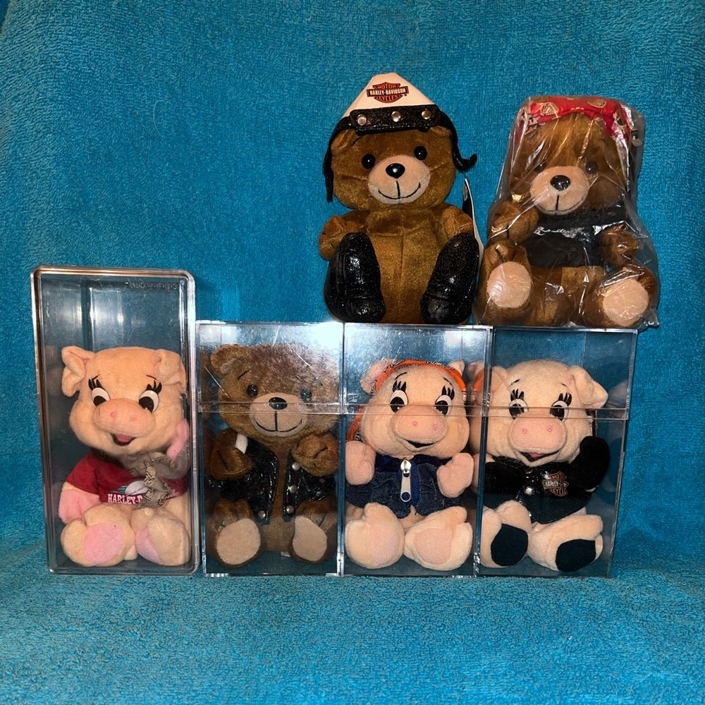 HARLEY DAVIDSON Vintage Bean Bag Plush Animals. Lot of 6. Licensed. Collectible